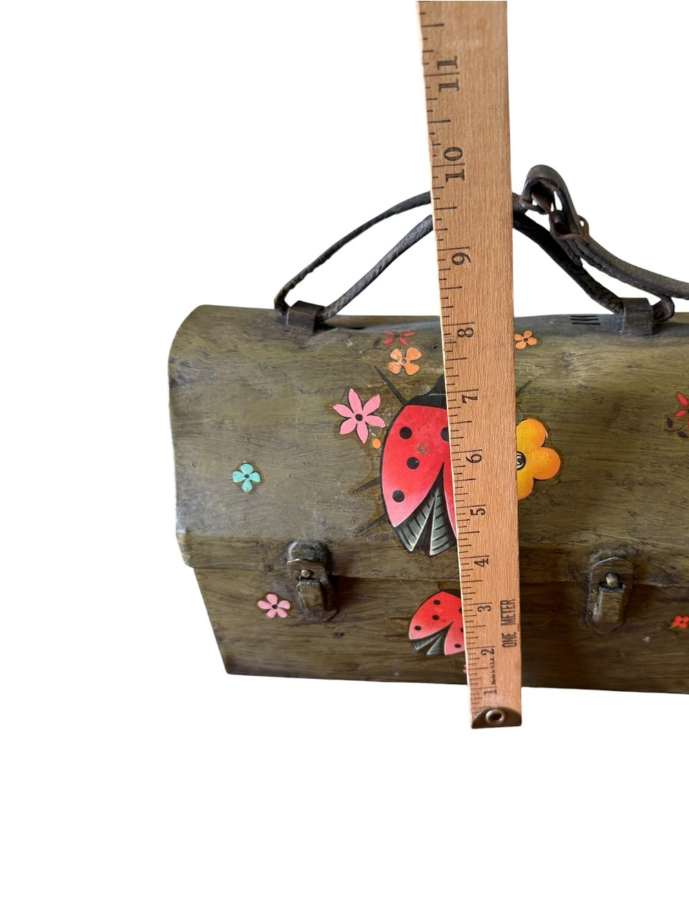 Vintage 1950's Green ish Brown Metal LunchBox Purse Evening Bag Lady Bug VTG - Picture 8 of 9